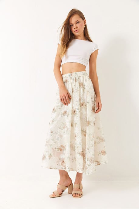 Floral Maxi Skirt with Lining - Image 3