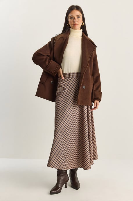 Geruite Hoge Taille Maxi Rok - Image 2