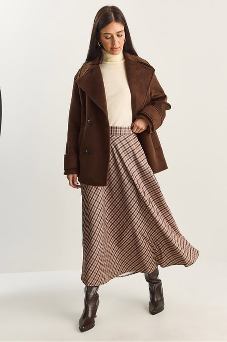 Geruite Hoge Taille Maxi Rok - Image 3