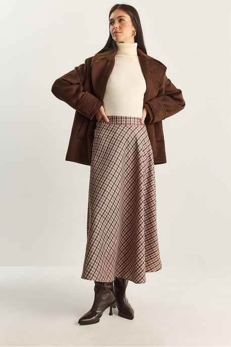 Geruite Hoge Taille Maxi Rok - Image 4