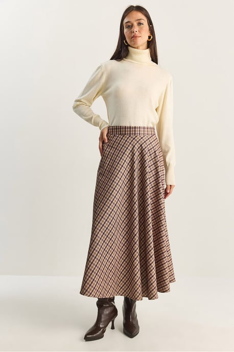 Geruite Hoge Taille Maxi Rok - Image 5