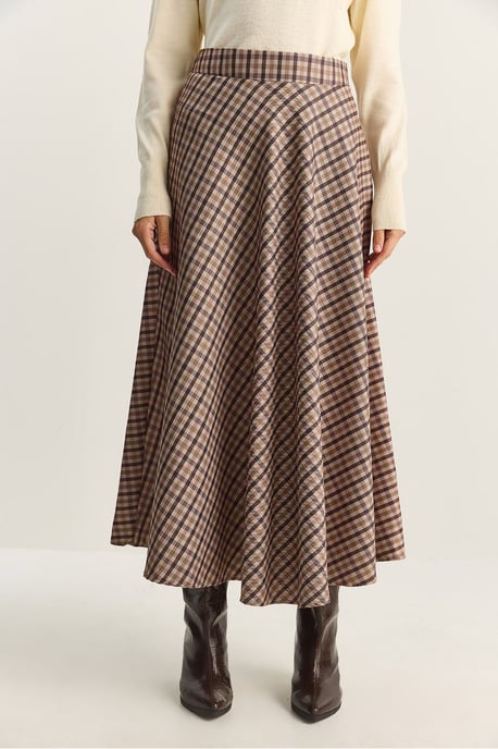 Geruite Hoge Taille Maxi Rok - Image 6