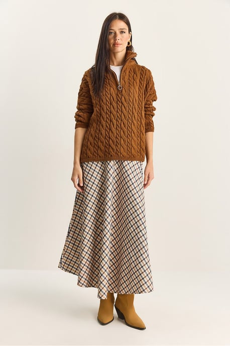 Geruite Hoge Taille Maxi Rok - Image 2