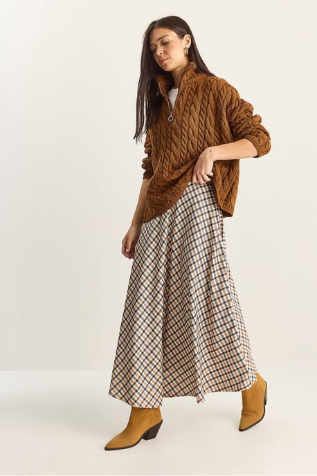 Geruite Hoge Taille Maxi Rok - Image 3
