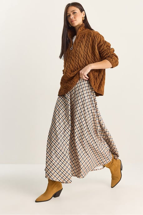 Geruite Hoge Taille Maxi Rok - Image 4