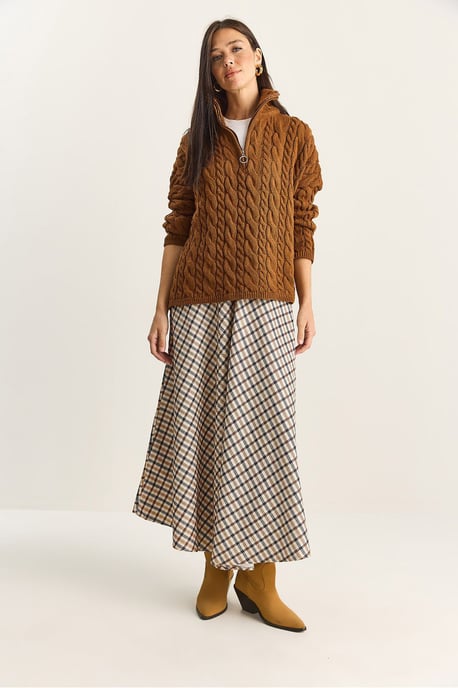 Geruite Hoge Taille Maxi Rok - Image 5