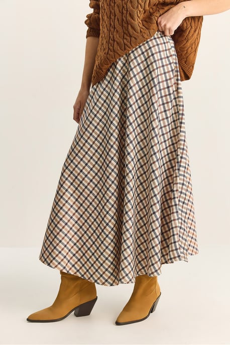 Geruite Hoge Taille Maxi Rok - Image 6