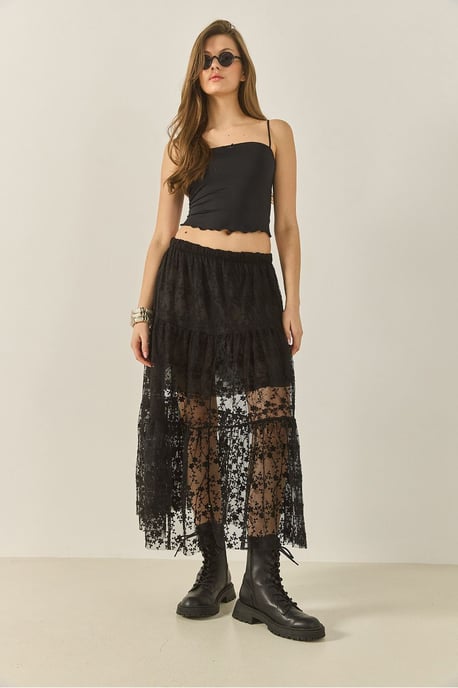 Hoge Taille Bloemen Maxi Rok met Ruffle Detail - Image 2