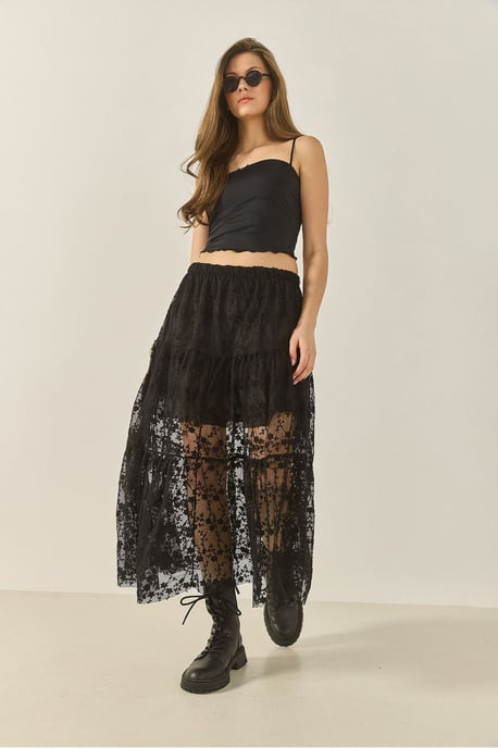 Hoge Taille Bloemen Maxi Rok met Ruffle Detail - Image 4