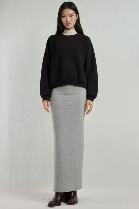 Elastic Waist Soft Textured Skirt with Slit - Image 5