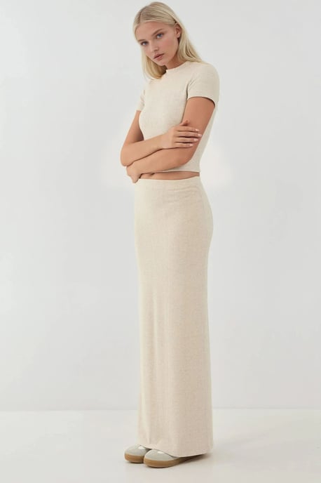 Elastic Waist Soft Textured Skirt with Slit - Image 2