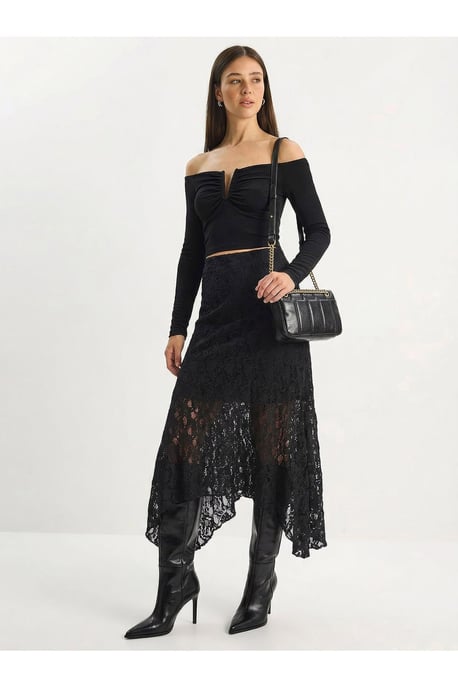 High Waist Lace A-Line Midi Skirt - Image 2