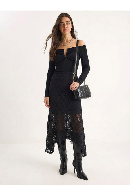 High Waist Lace A-Line Midi Skirt - Image 3