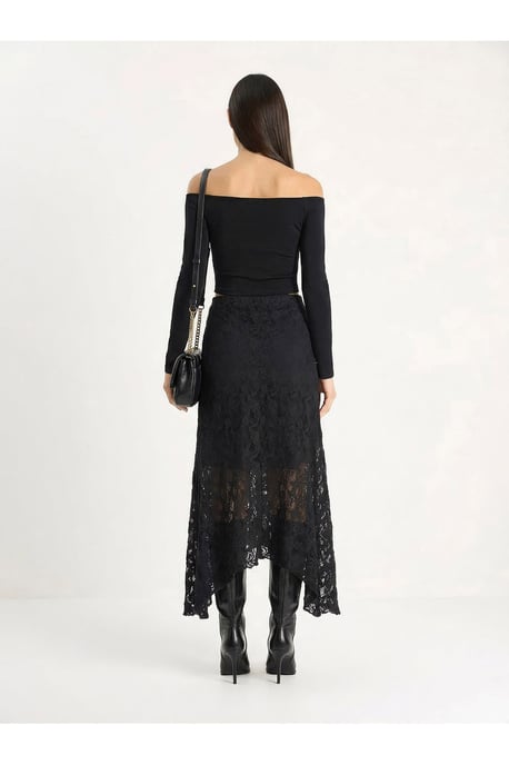 High Waist Lace A-Line Midi Skirt - Image 4