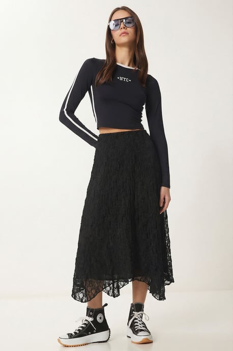 High Waist Lace Midi Skirt - Image 3