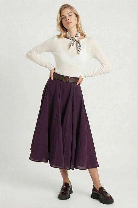High Waist A-Line Midi Skirt - Image 2
