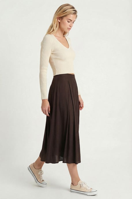 High Waist A-Line Midi Skirt - Image 2