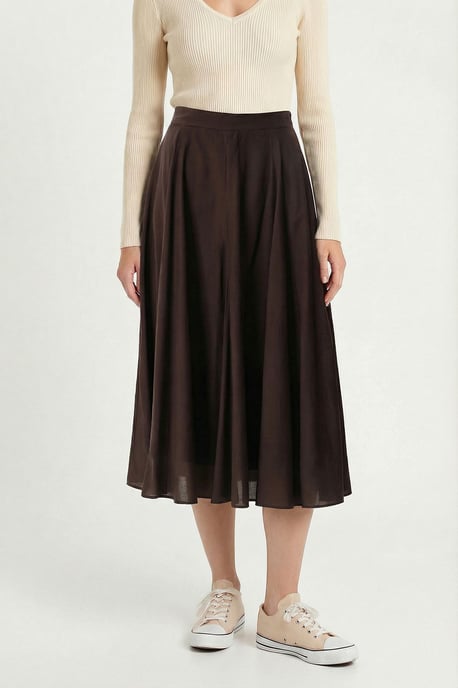 High Waist A-Line Midi Skirt - Image 3