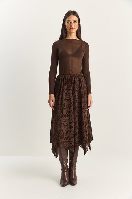 High Waist Asymmetric Midi Skirt - Image 2