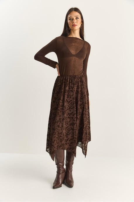 High Waist Asymmetric Midi Skirt - Image 3