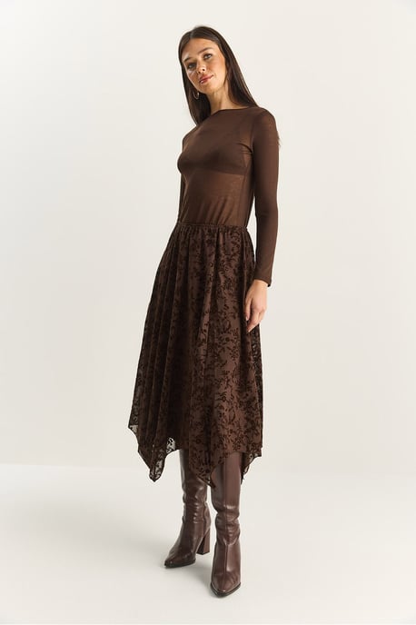 High Waist Asymmetric Midi Skirt - Image 4