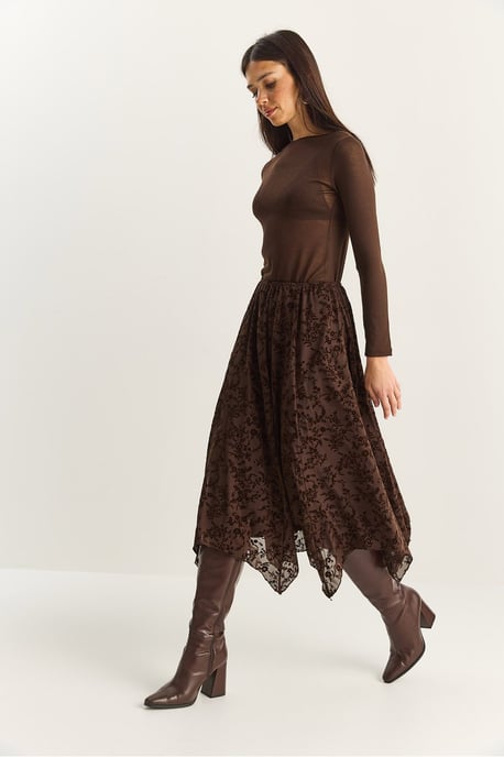 High Waist Asymmetric Midi Skirt - Image 5
