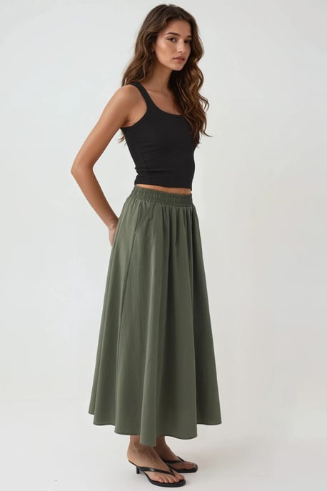 Elastische Taille Midi Rok met Zakken - Image 3