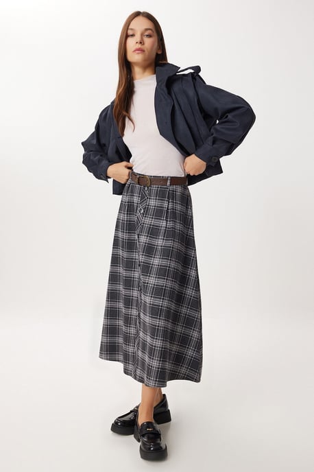 Hoge Taille Midi Rok met Knoopsluiting - Image 2