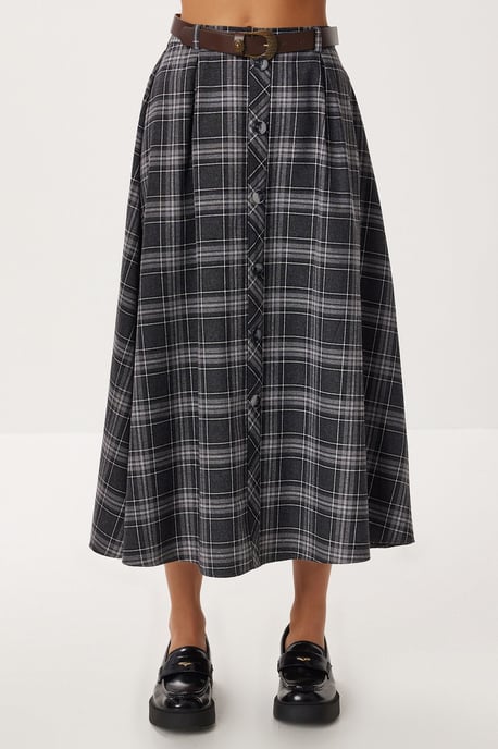 Hoge Taille Midi Rok met Knoopsluiting - Image 3