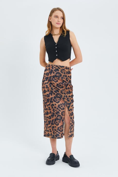 Leopardprint Hoge Taille Midi Rok met Split - Image 3