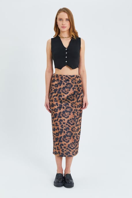Leopardprint Hoge Taille Midi Rok met Split - Image 5