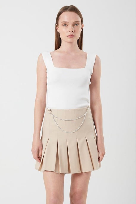 Hoge Taille Plissé Minirok met Kettingdetails - Image 1