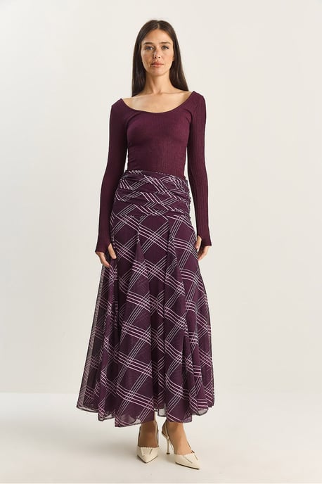 High Waist Ethnic Print Midi Skirt - Image 2