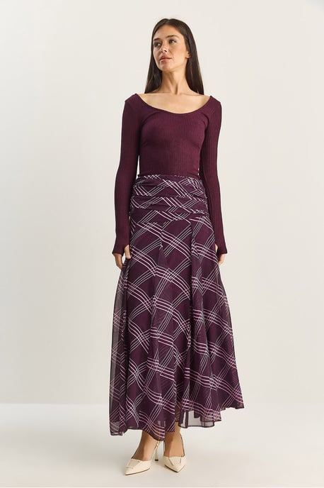 High Waist Ethnic Print Midi Skirt - Image 3