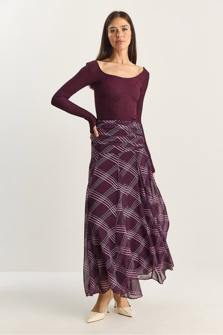 High Waist Ethnic Print Midi Skirt - Image 4