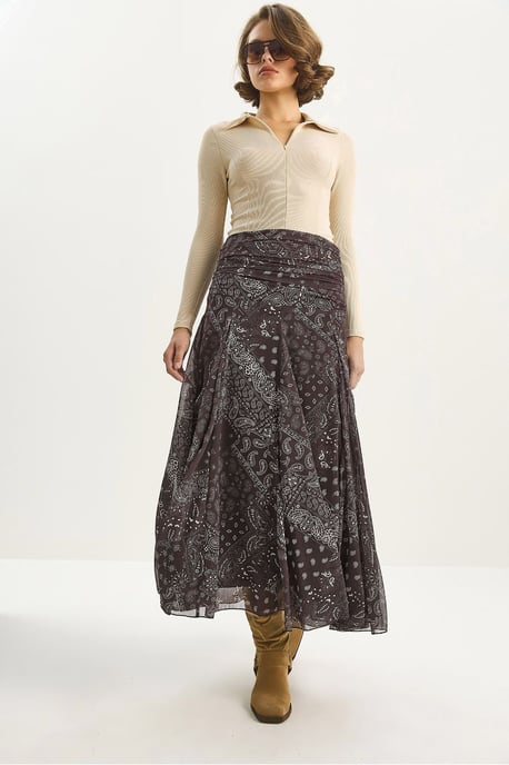 High Waist Ethnic Print Midi Skirt - Image 4
