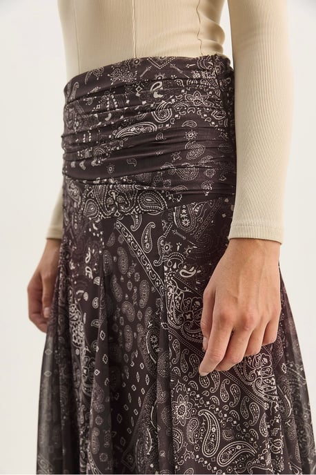 High Waist Ethnic Print Midi Skirt - Image 6