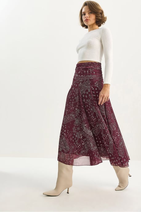Hoge Taille Etnische Print Midi Rok - Image 3
