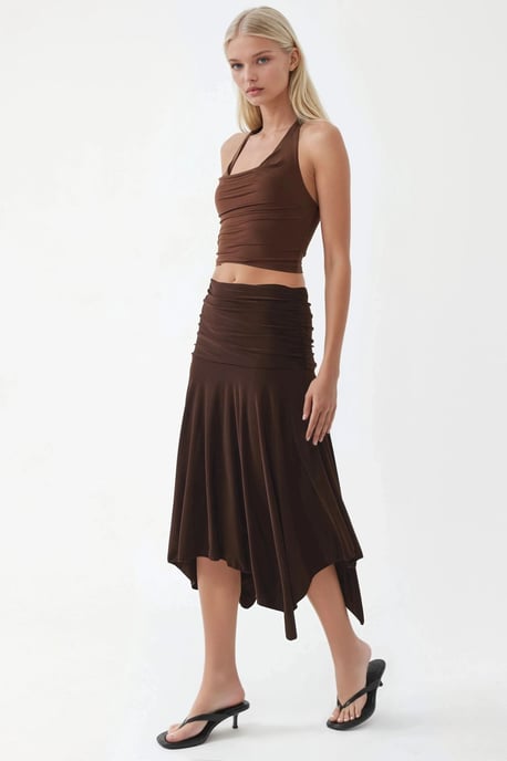 Asymmetrische Midi Rok met Drapé Detail - Image 2