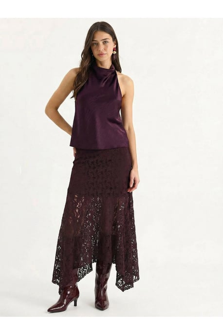 High Waist Lace A-Line Midi Skirt - Image 2