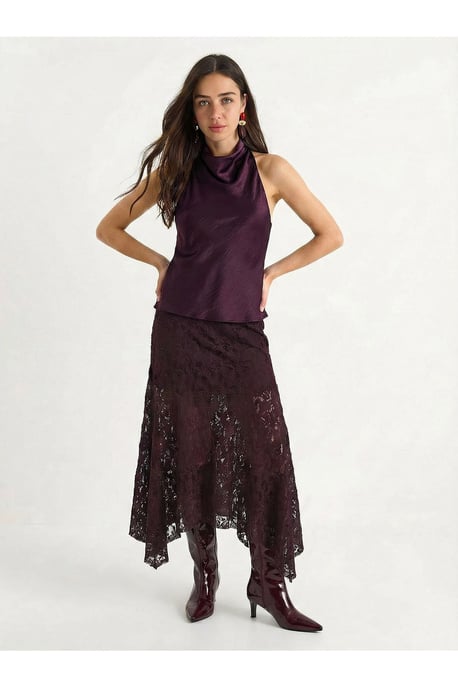 High Waist Lace A-Line Midi Skirt - Image 3