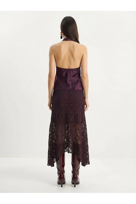 High Waist Lace A-Line Midi Skirt - Image 4