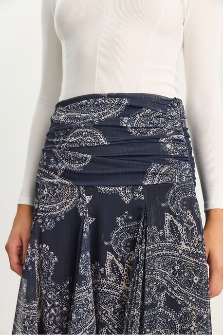 High Waist Ethnic Print Midi Skirt - Image 5