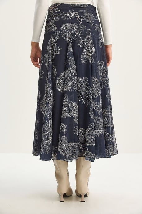 High Waist Ethnic Print Midi Skirt - Image 6