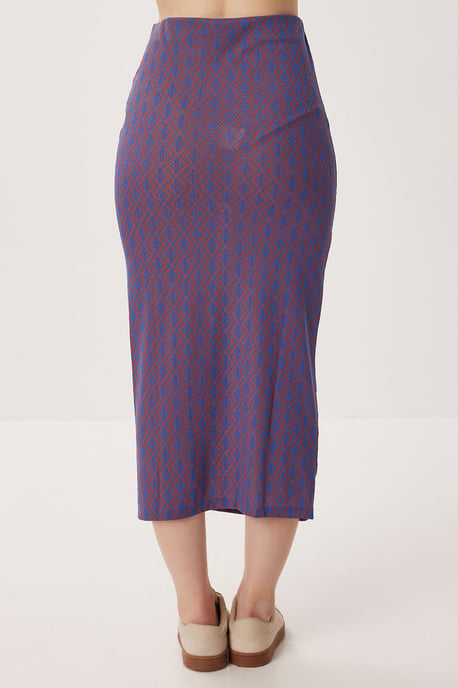 Hoge taille geometrische print midi bodycon rok met split - Image 5