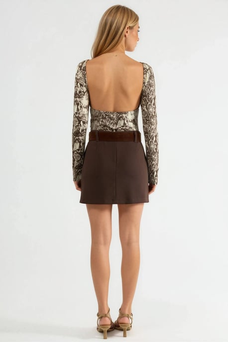 Hoge Taille Opgestikte Mini Rok - Image 4