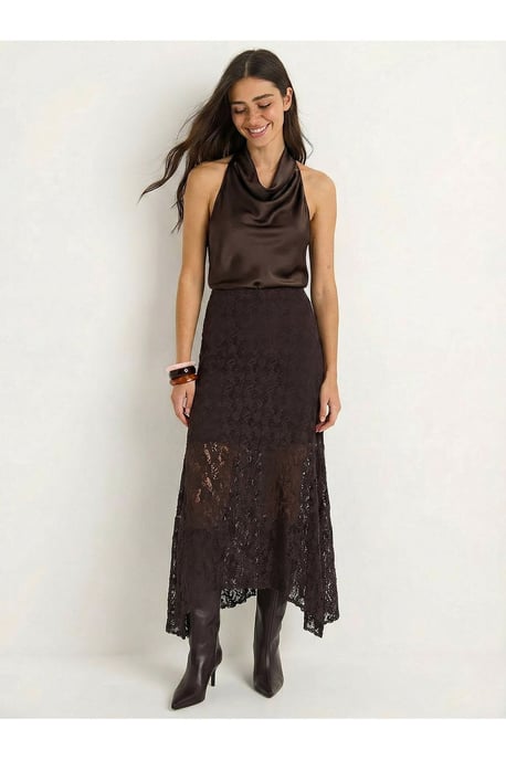 High Waist Lace A-Line Midi Skirt - Image 1