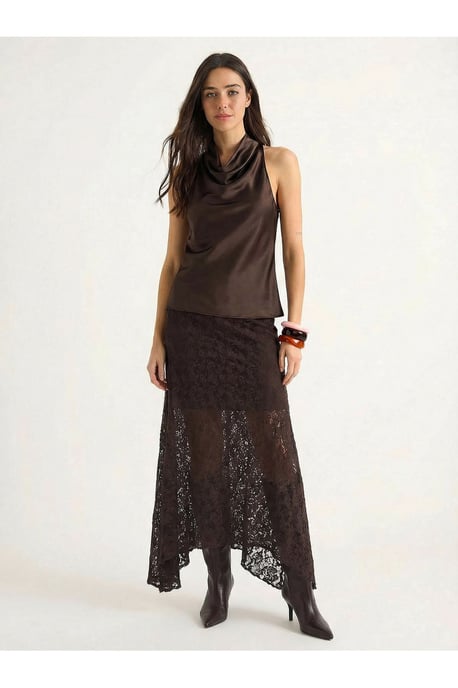 High Waist Lace A-Line Midi Skirt - Image 2