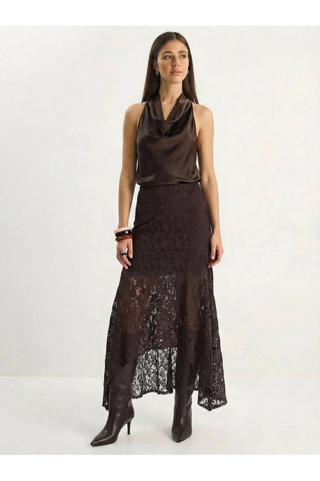 High Waist Lace A-Line Midi Skirt - Image 3