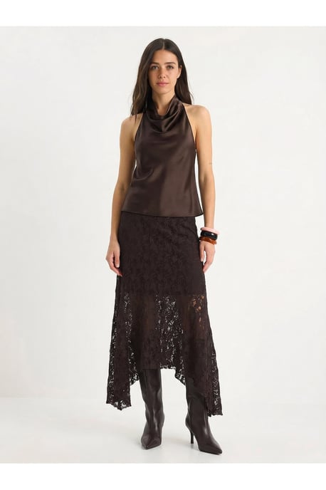 High Waist Lace A-Line Midi Skirt - Image 4